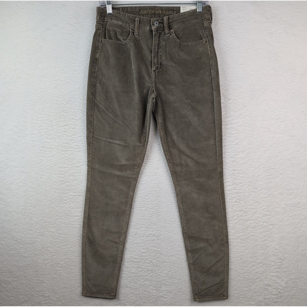 NWT American Eagle Hi-Rise Corduroy Jeggings Women's 6 Olive Green Stretch